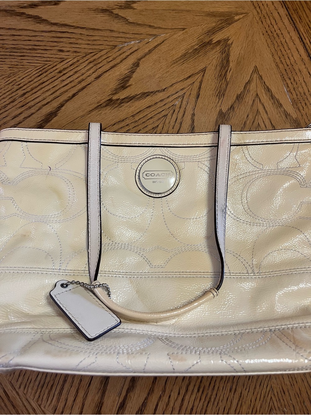 Coach Cream Patent Signature Tote